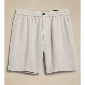 GAP Shorts Mens Medium Linen Blend Chico Beige Pockets Elastic Waist Preppy